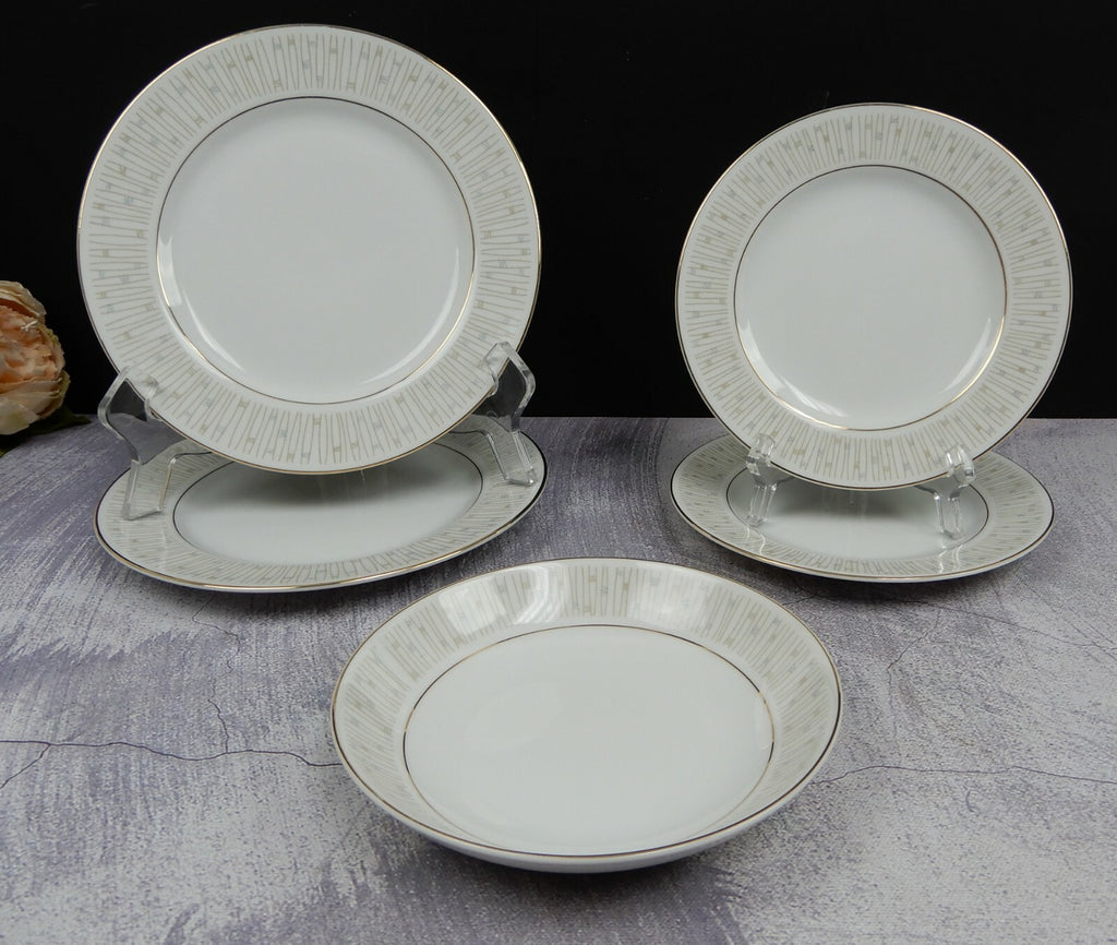 Mikado Malay Gold & Gray 5 Piece Two Salad,Two B/B Plates and One Cereal Bowl