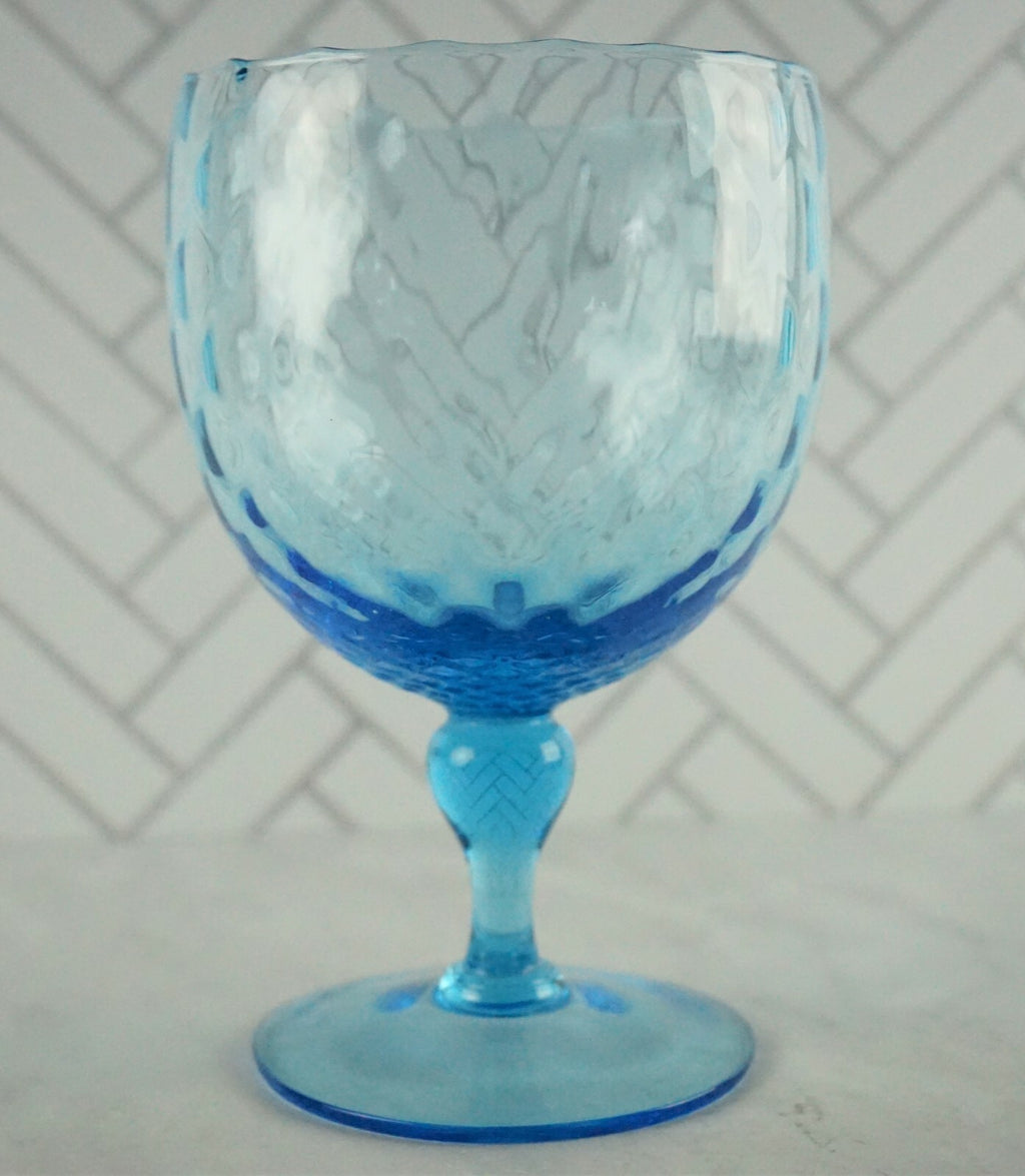 Vintage Blue  Italian Empoli Optic Art Glass Compote 8"