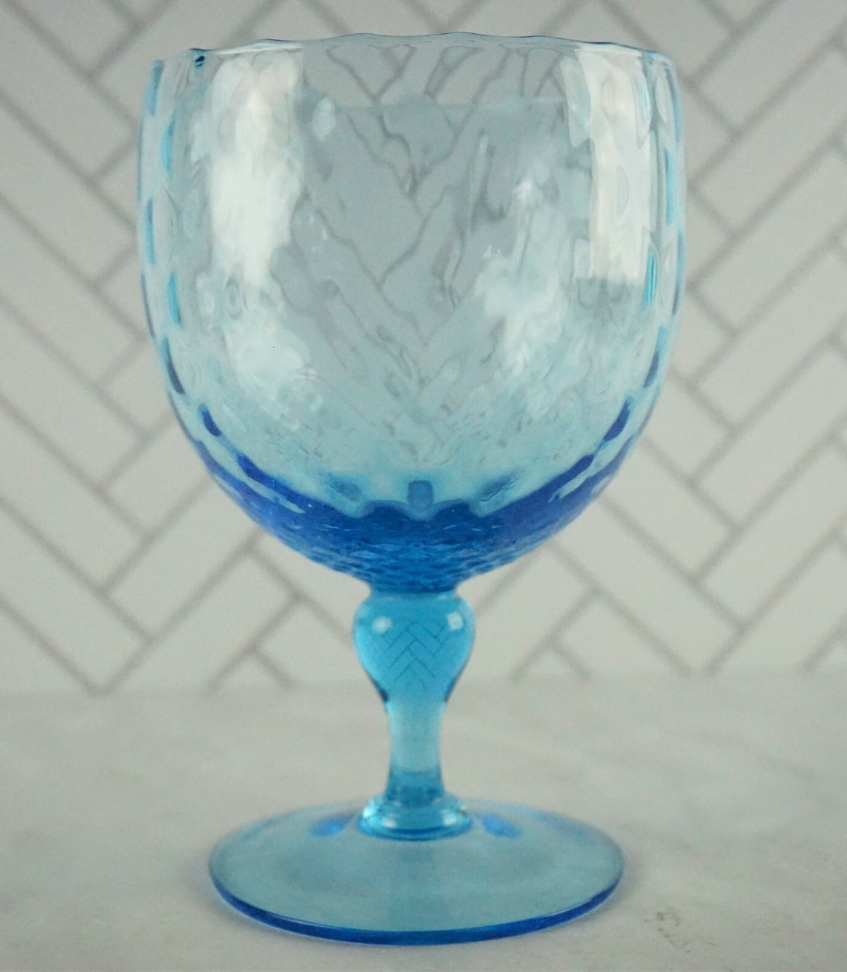 Vintage Blue  Italian Empoli Optic Art Glass Compote 8"