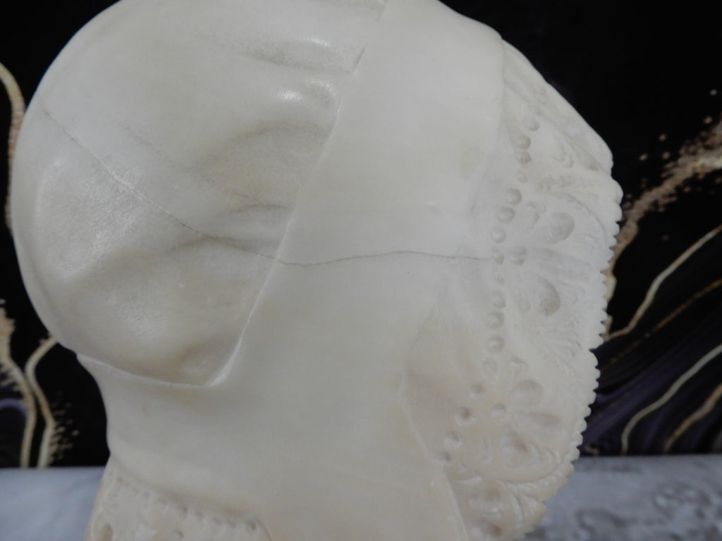 Alabaster Marble Bust Statue Young Woman Signed Stiaccini Florence Italy 10.5"H