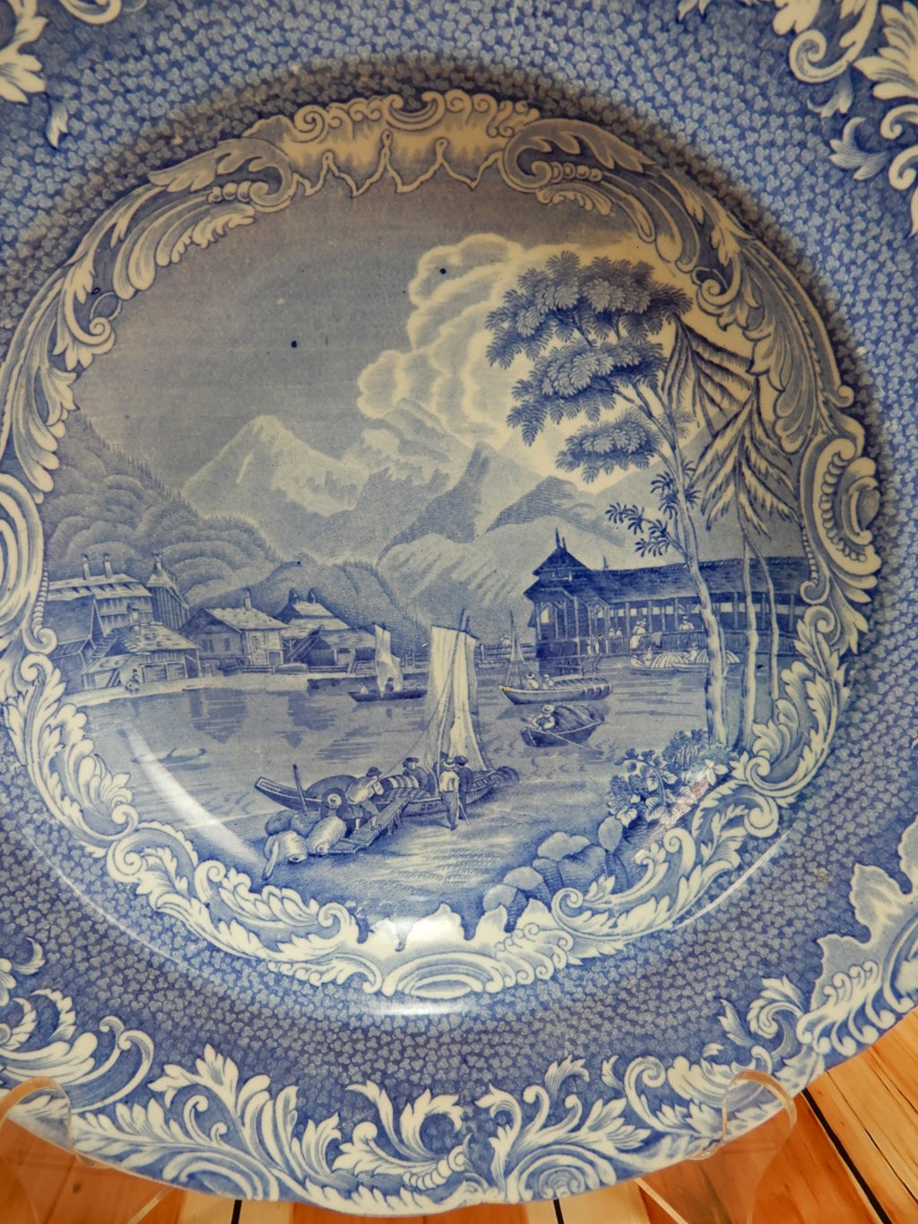 Antique Copeland & Garrett Late Spode Interlachen Blue Transferware Soup Bowl