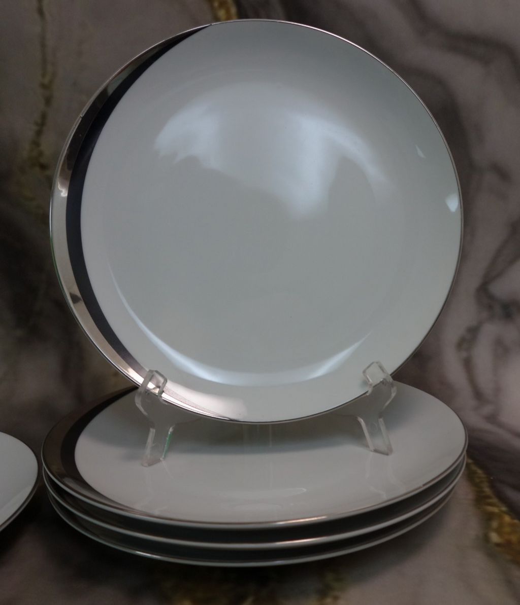 Set of 5 Pc Dinner Plates Mikasa Platinum Fascination Pattern Made in Japan