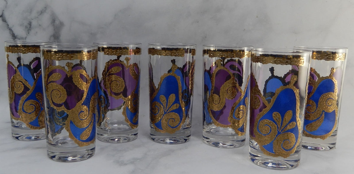 Seven Georges Briard Signed Mid-Century Apple and Pear Pageant Highball Glasses
