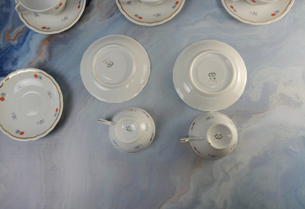 Richard Ginori Demitasse Cups and Saucers Set: Floral Italian Decor