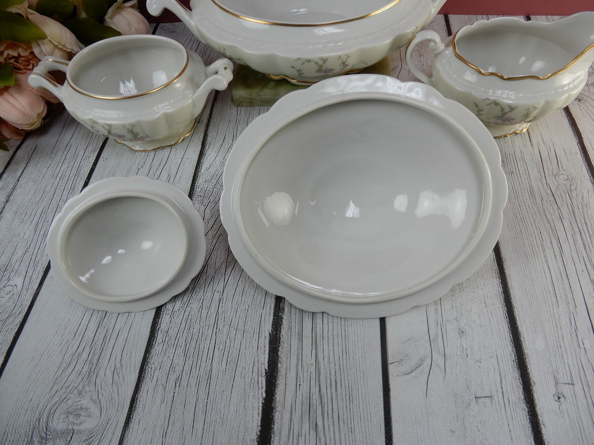 Vtg. Arcadian Fine China "Old Rose" Covered Vegetable Bowl ,Creamer & Sugar Bowl