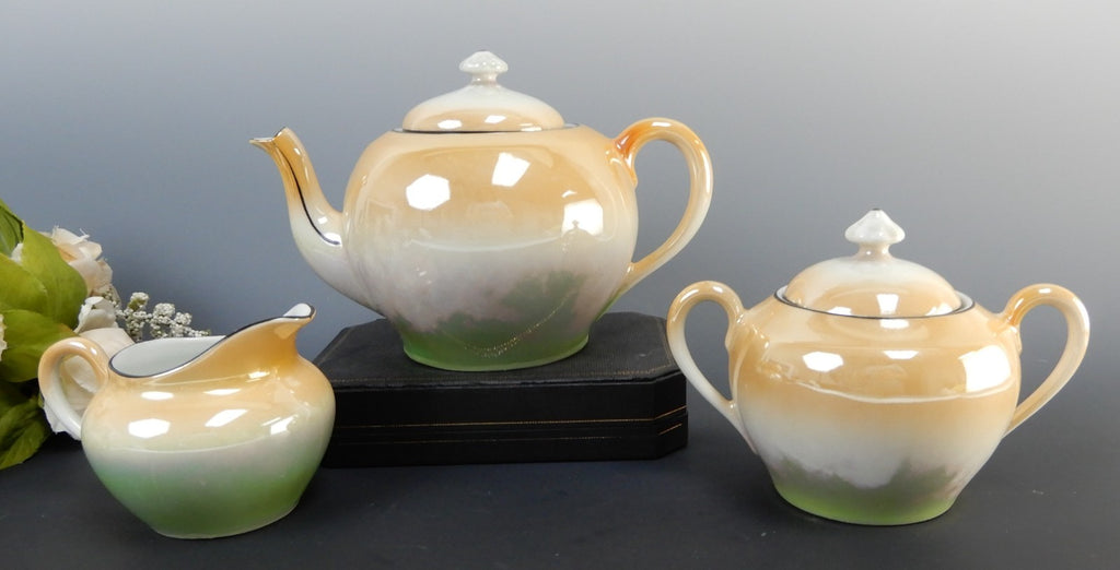Vintage Celebrate Lusterware Czechoslovakia Tea Pot,Sugar and Creamer