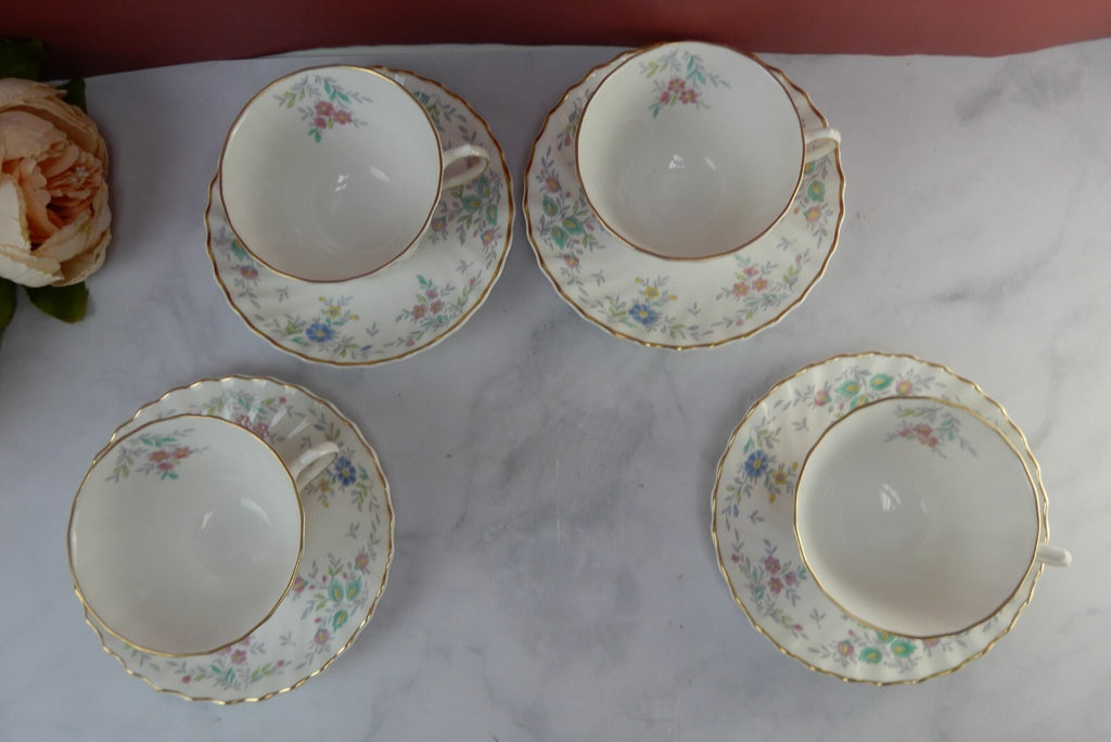 Vintage Royal Doulton Pastoral Pattern Set of Four Cups and Saucers
