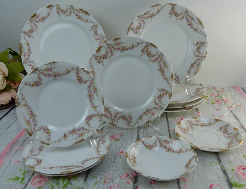 12 Piece Antique Theodore Haviland Limoges Schleiger 145 with Chips