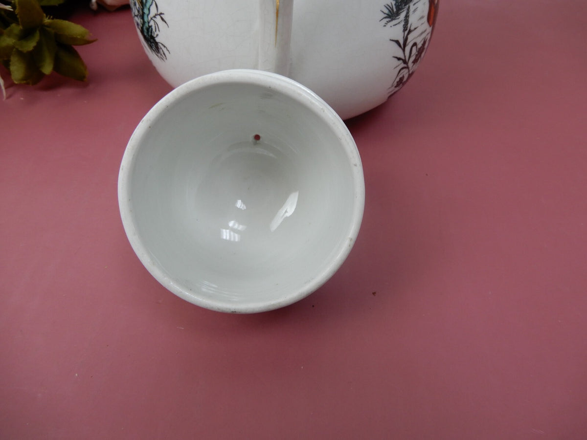 Antique Crazed and Stain White Ironstone Transferware Coffee Pot