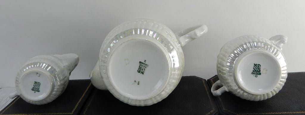 Vintage Iridescent Wloclawek Porcelain 13 Piece Tea Service Poland Set