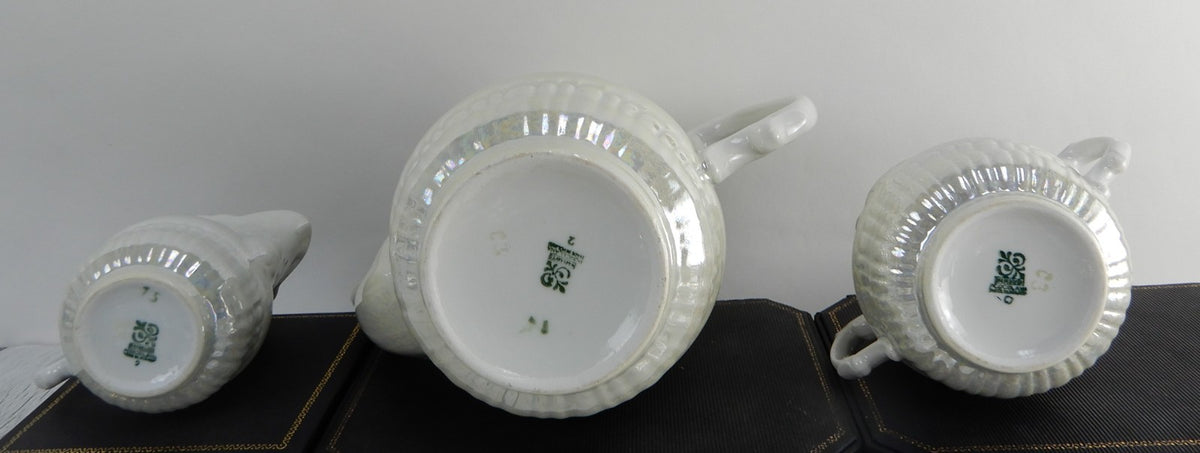 Vintage Iridescent Wloclawek Porcelain 13 Piece Tea Service Poland Set