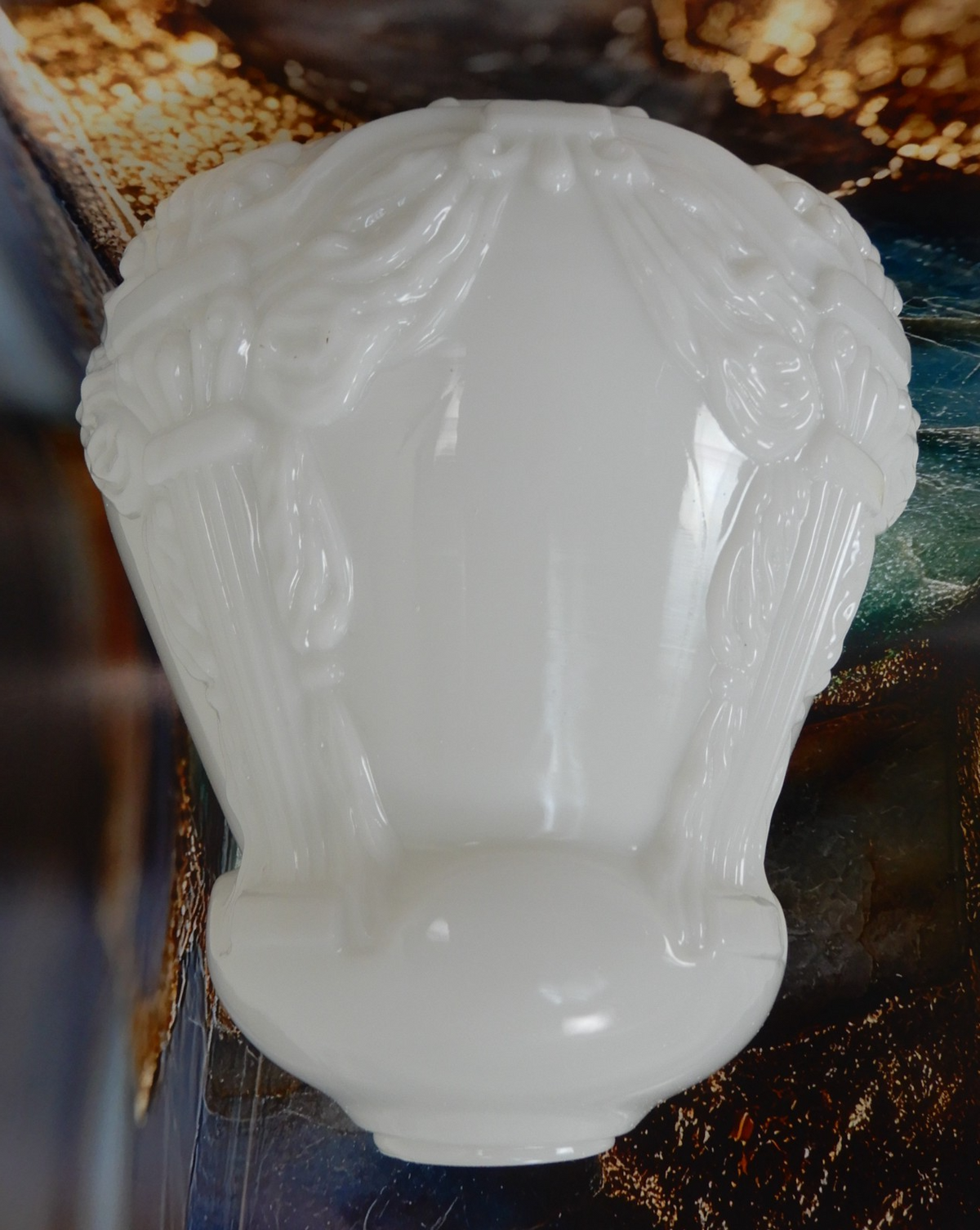 Vintage Milk Glass Victorian Double Hole Glass Ceiling Pendant Lamp Shade
