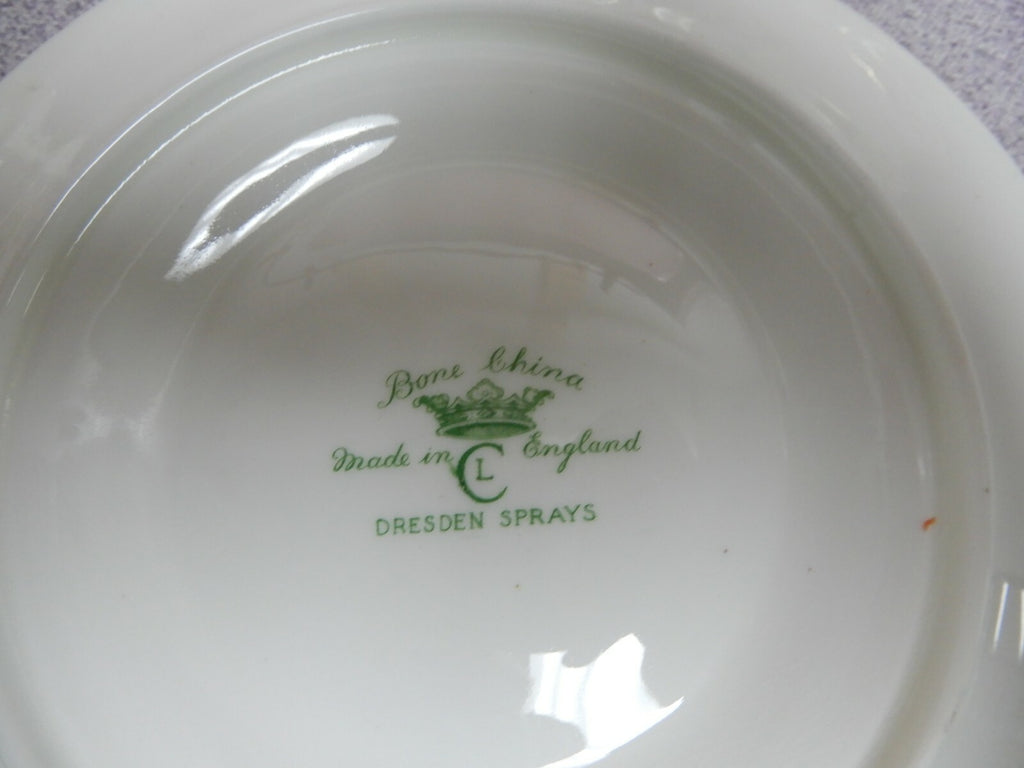 Set of 4 Vtg Dresden Sprays Cream Soup Bowls and Underplates CL Made In England