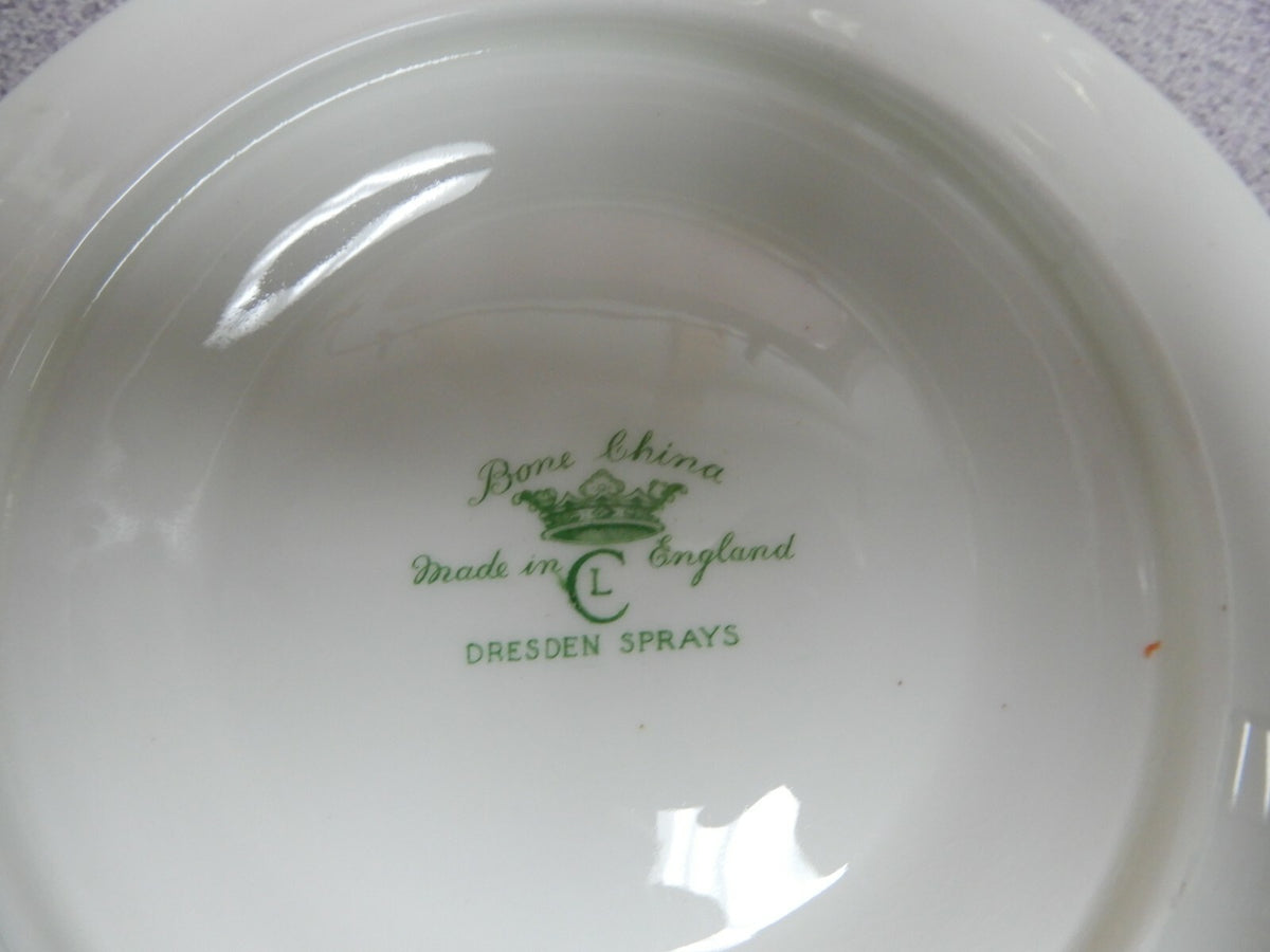 Set of 4 Vtg Dresden Sprays Cream Soup Bowls and Underplates CL Made In England