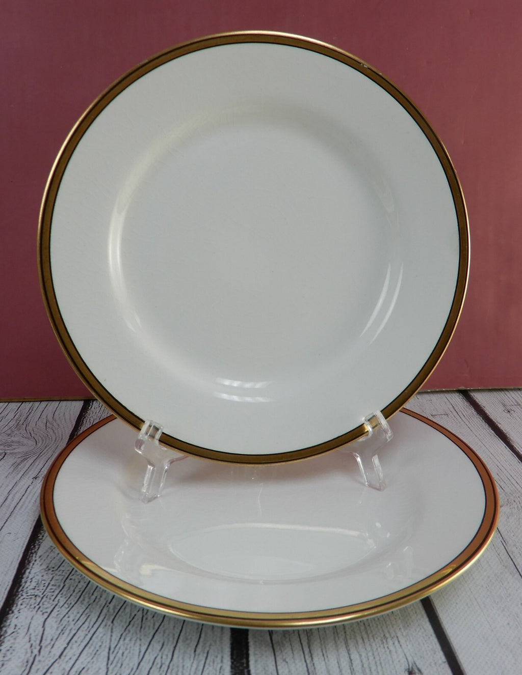 Lot of 6 Johnson Brothers England White Gold  and Black Rims 8" Salad Plates