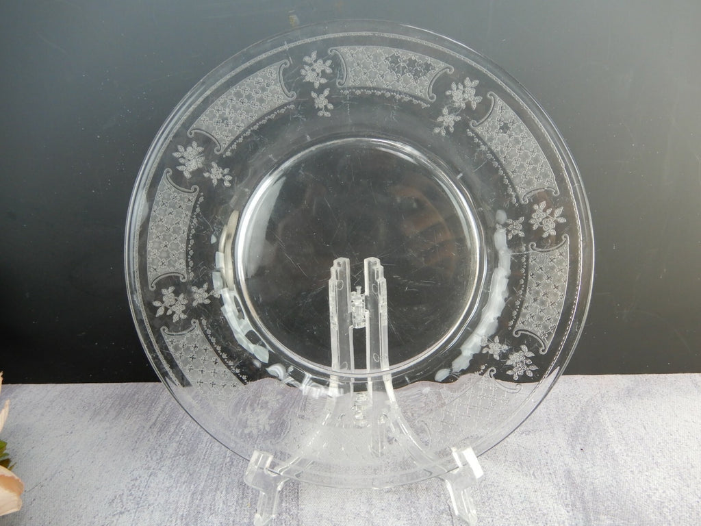 Vintage Clear Glass Floral Themed Luncheon Plates Set Of Six