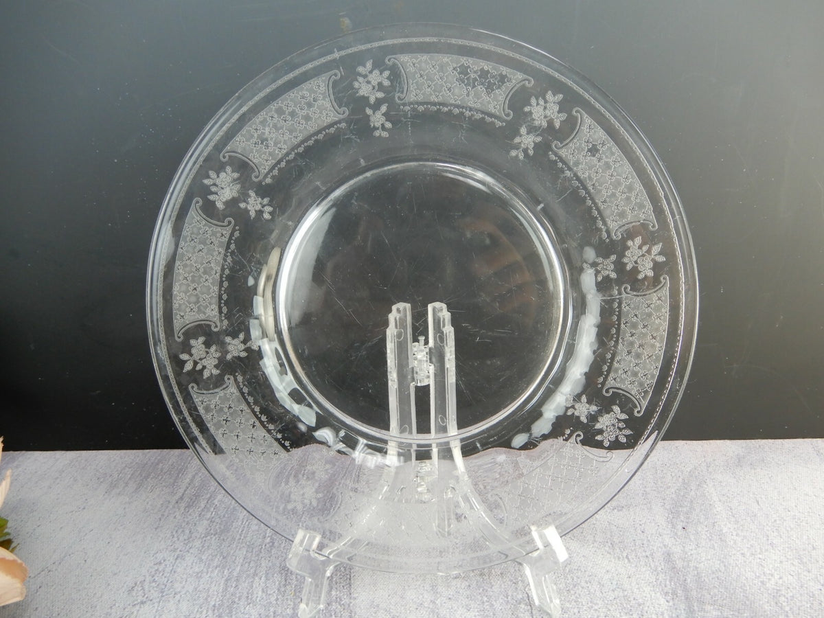 Vintage Clear Glass Floral Themed Luncheon Plates Set Of Six
