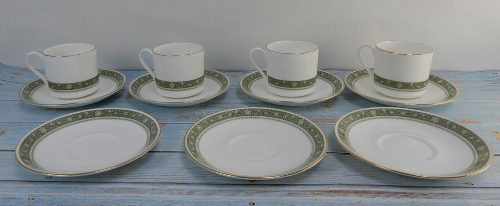 Royal Doulton Rondelay Gold Green Band H5004 Set of 7 Espresso Cups and Saucers