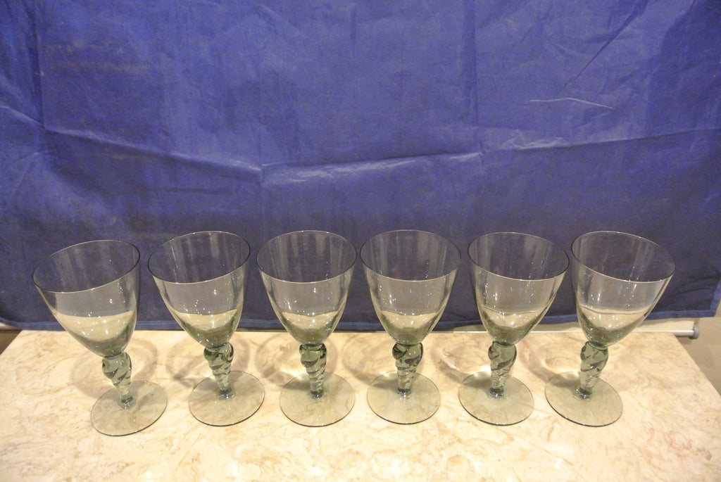 Set of 6 Smoky Blue Wine Glasses with twisted stem