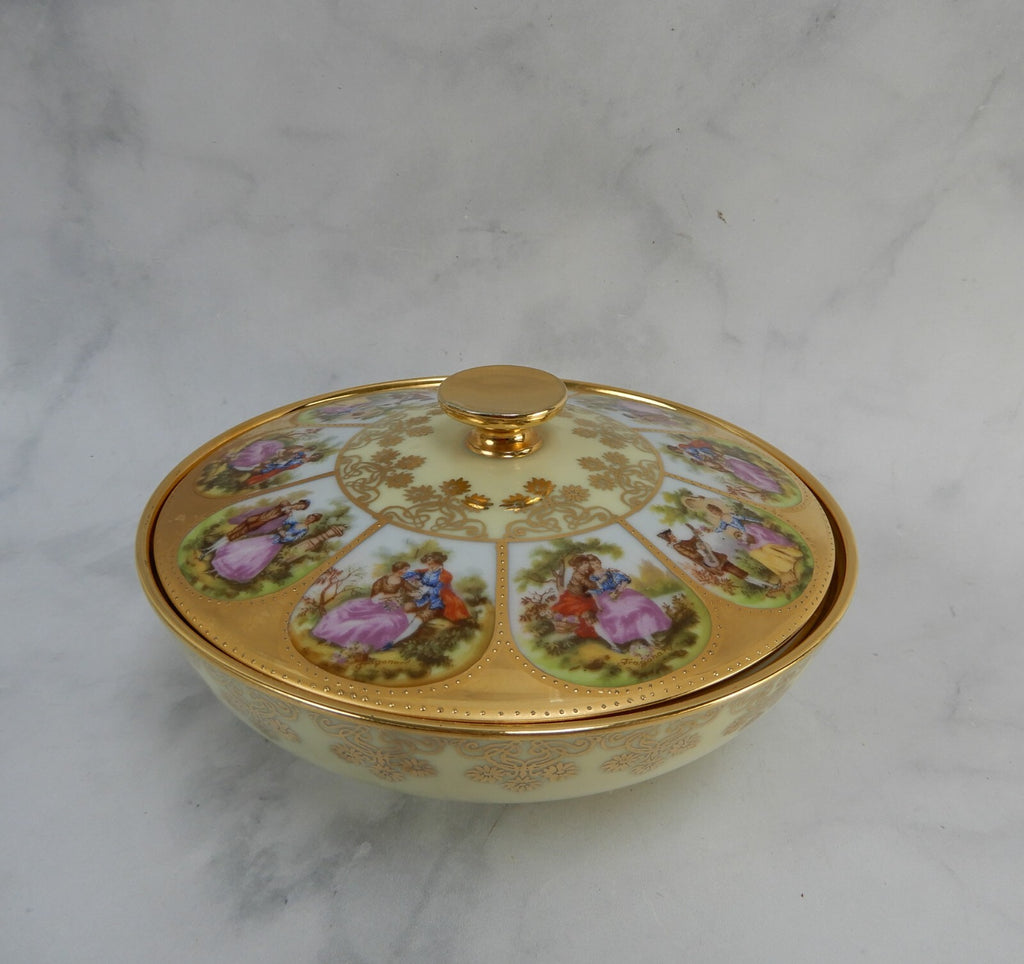 Vintage Fragonard Love Story Beehive NC West Germany Round Candy Dish With Lid