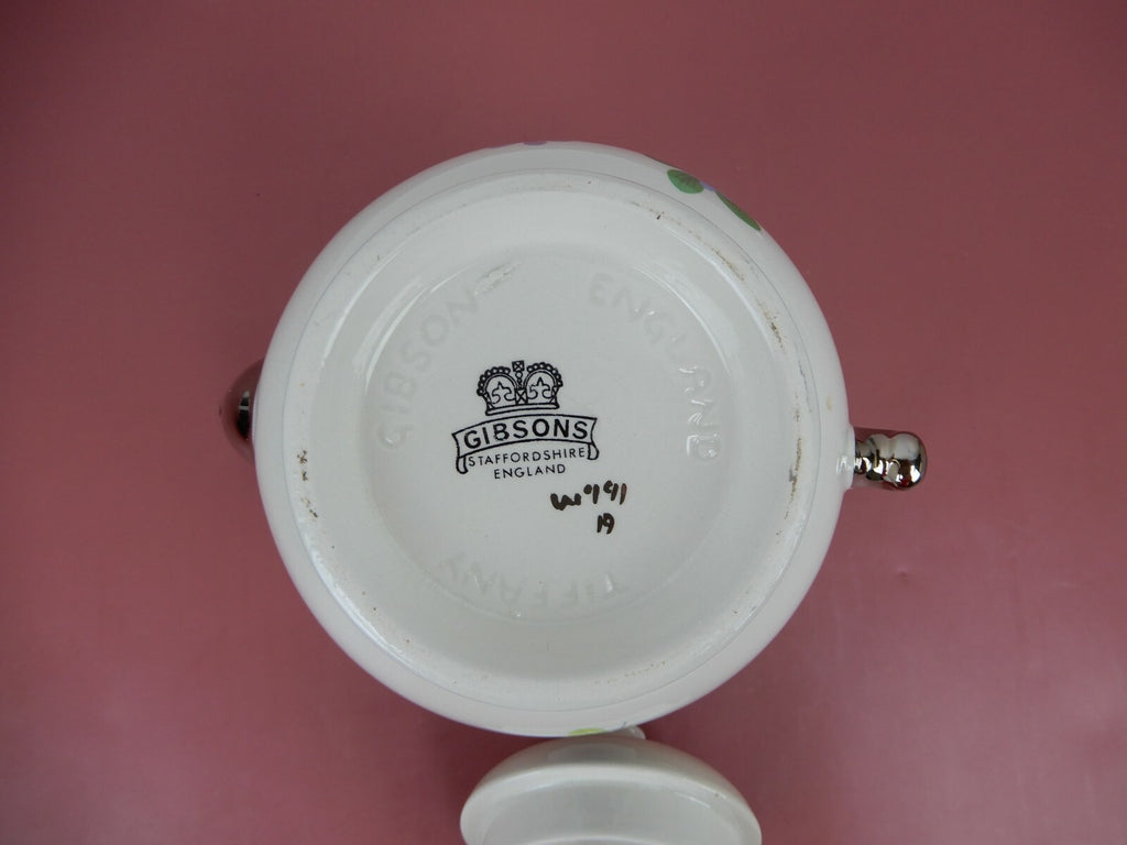 Vintage Gibson Staffordshire Tiffany Teapot Silver Trim, Floral Design