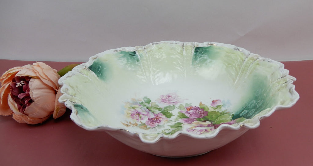 Antique RS Prussia Old Red Mark Bouquet of Roses Porcelain "Bowl" 10-3/4" Wide