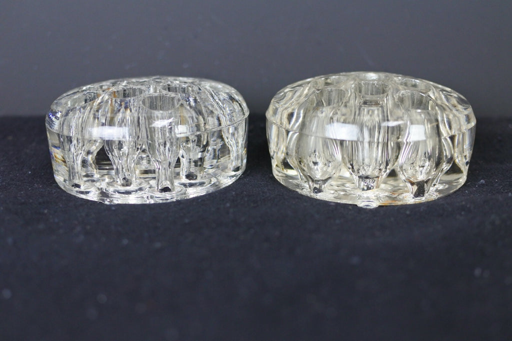 Lot Of 2 Vintage Clear Glass Flower Frog Stem Holders Floral Arranging  11 Holes