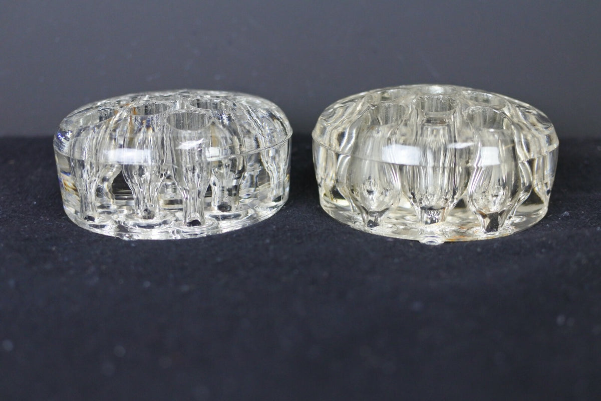 Lot Of 2 Vintage Clear Glass Flower Frog Stem Holders Floral Arranging  11 Holes
