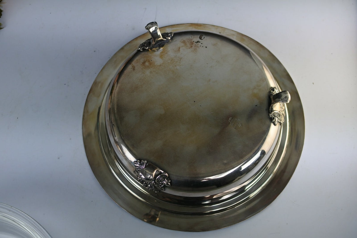 King Edward Silverplate Antique 3 Piece Serving Dish Glass Insert 7057