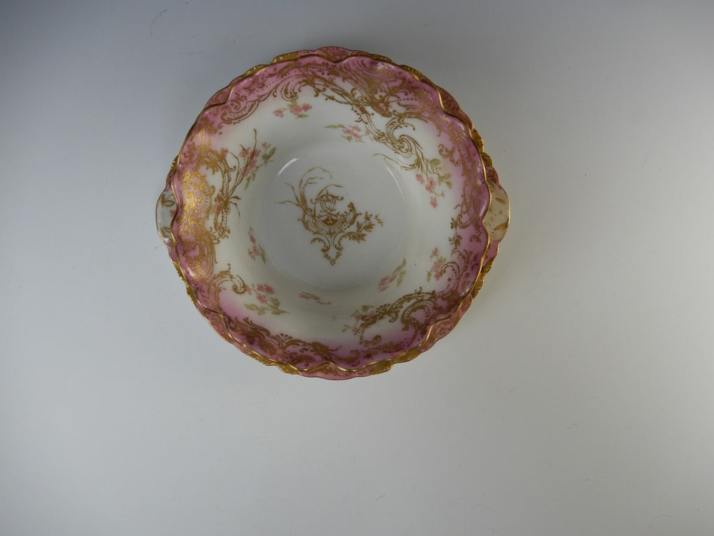 Antique Haviland Limoges Pink Sauce or Mayonnaise Bowl w/ attached Underplate