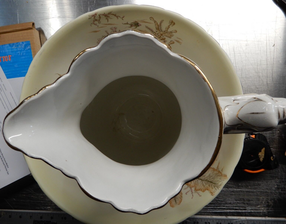 Antique Alba China Bona Fama Melior Ironstone Pottery Wash Bowl and Pitcher Set