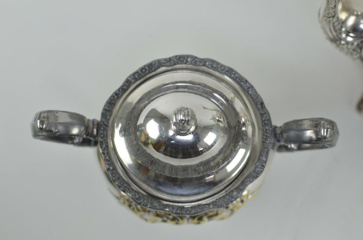EPCA by Poole Silverplate Teapot #600 - Hand Chased Tea Pot,Sugar Bowl & Creamer
