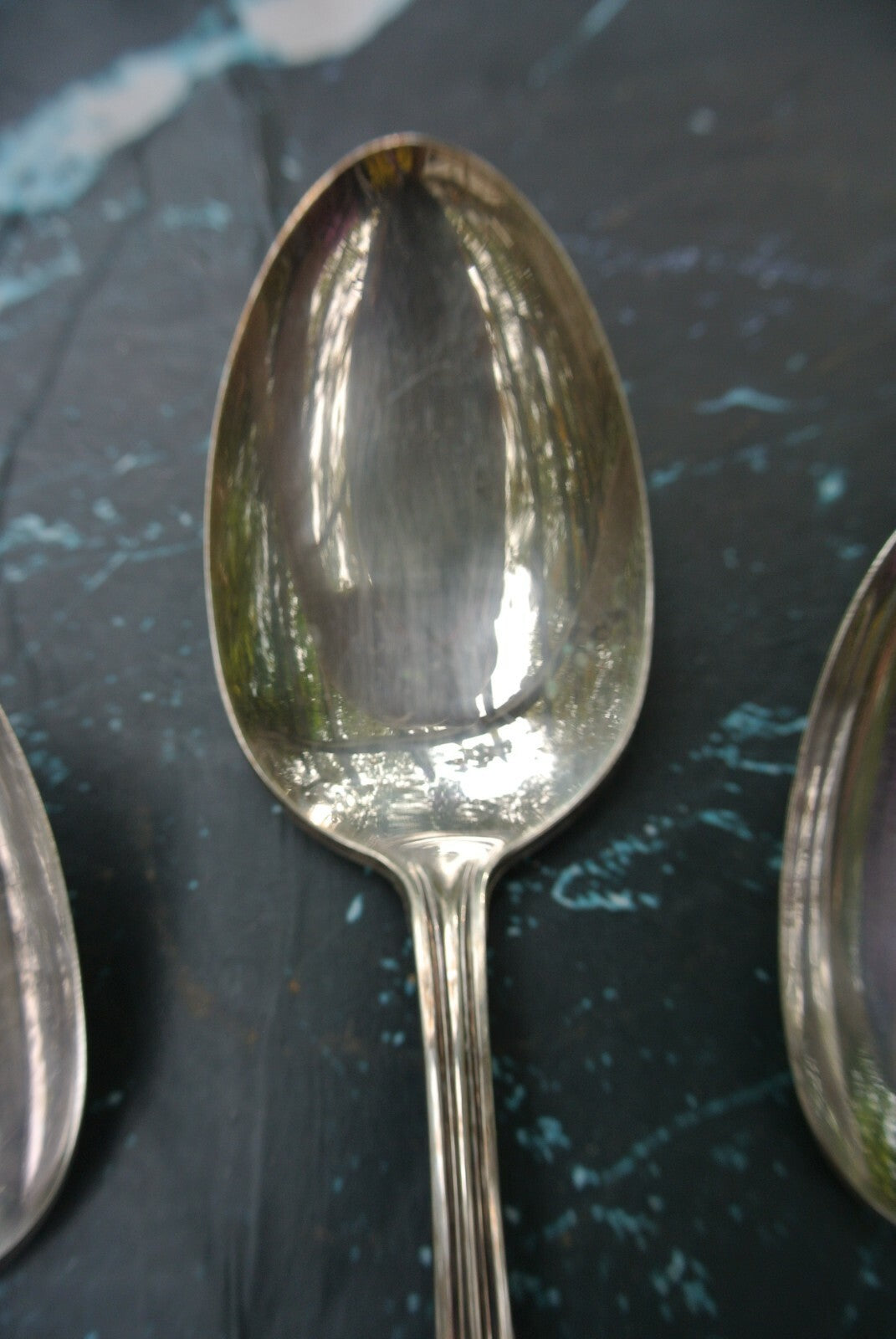 1912 Puritan Rogers Silver Plate Set of  6 Big Spoons 8-1/8" w/Monogram "SR"