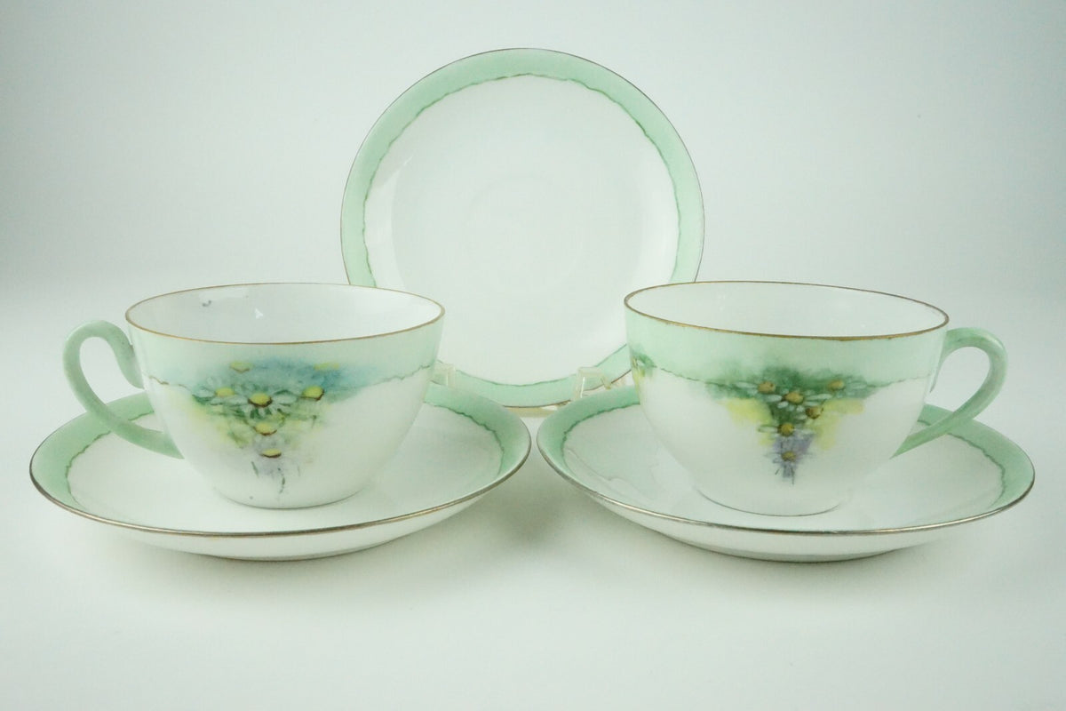 C. Tielsch Altwasser Silesia  Set of Two Vintage Light Green Floral Tea Cups