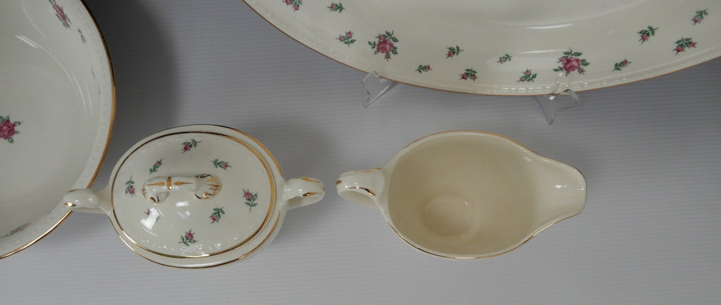 Vtg. Homer Laughlin Eggshell Georgian Rambler Rose Platter, Bowl,Sugar & Creamer