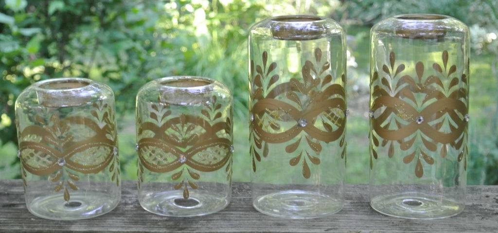 Vintage Set of 4 Glass Hand Painted Tea Light Candle Holders
