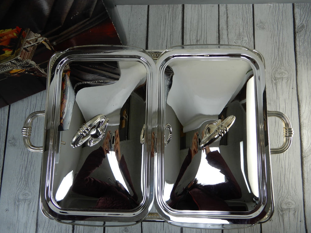 Godinger Paul Revere Silverplated 1.5qt X 2 Division PIerced Oblong Warmer