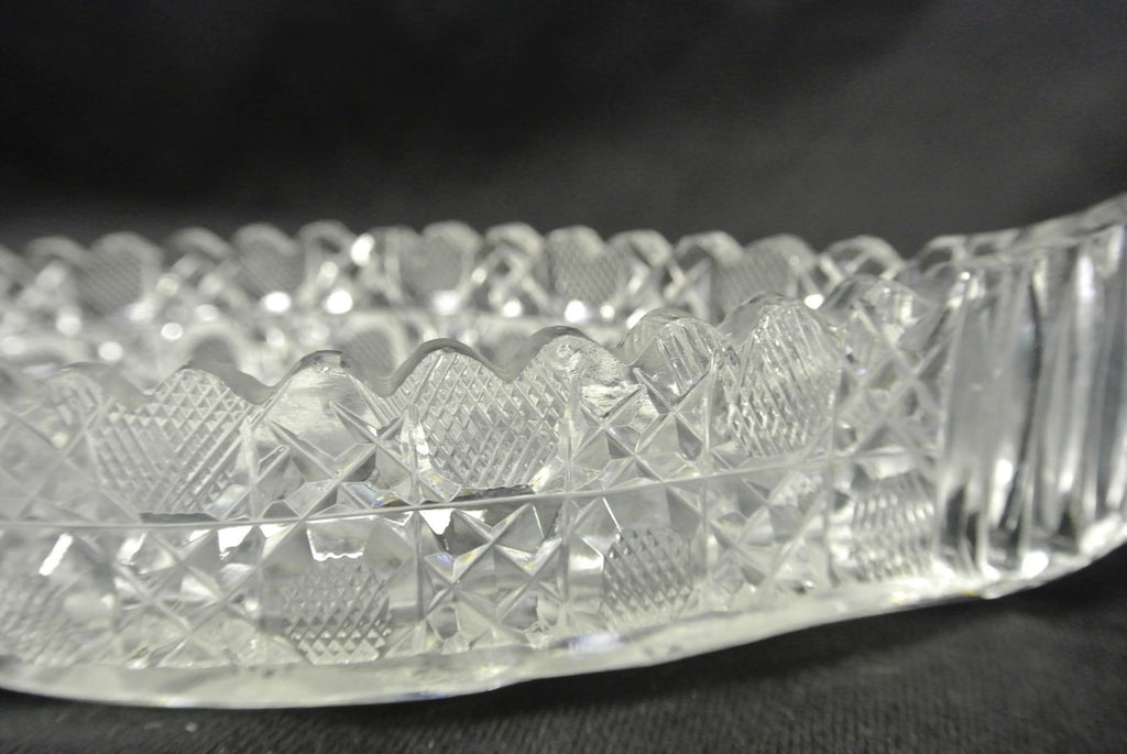 Antique American Cut Glass Boat Shaped Dish Daisy Buttons