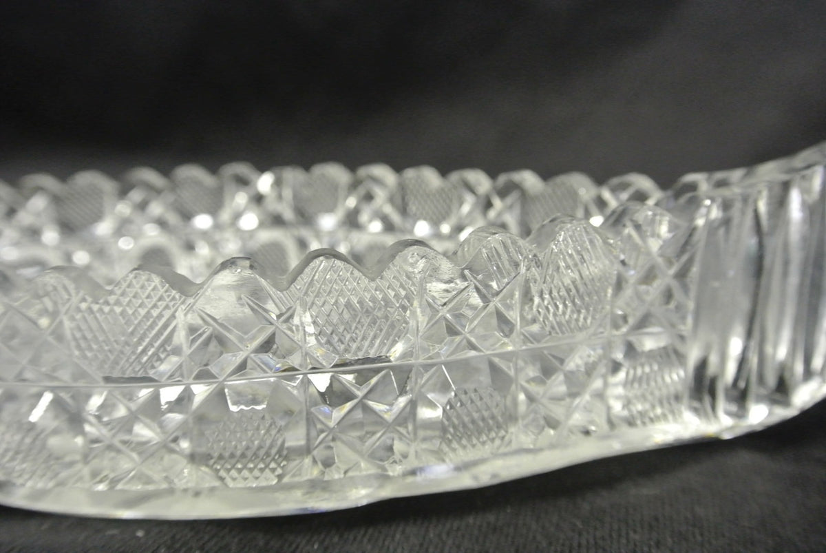 Antique American Cut Glass Boat Shaped Dish Daisy Buttons