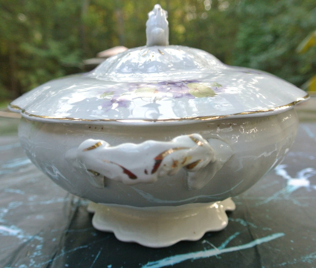 The Wellsville China co. Ohio with Purple Flowers Soup Tureen