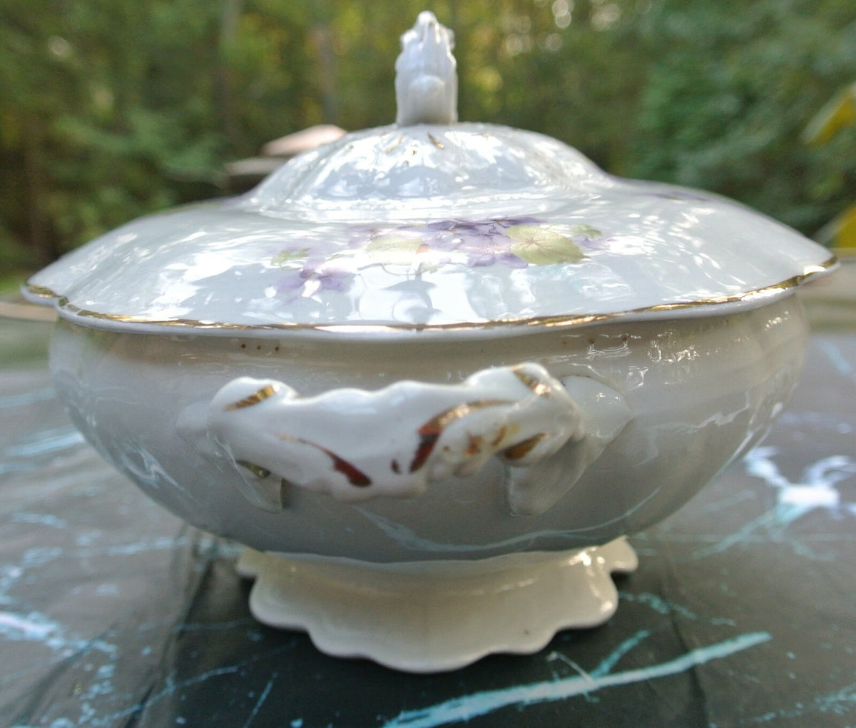 The Wellsville China co. Ohio with Purple Flowers Soup Tureen