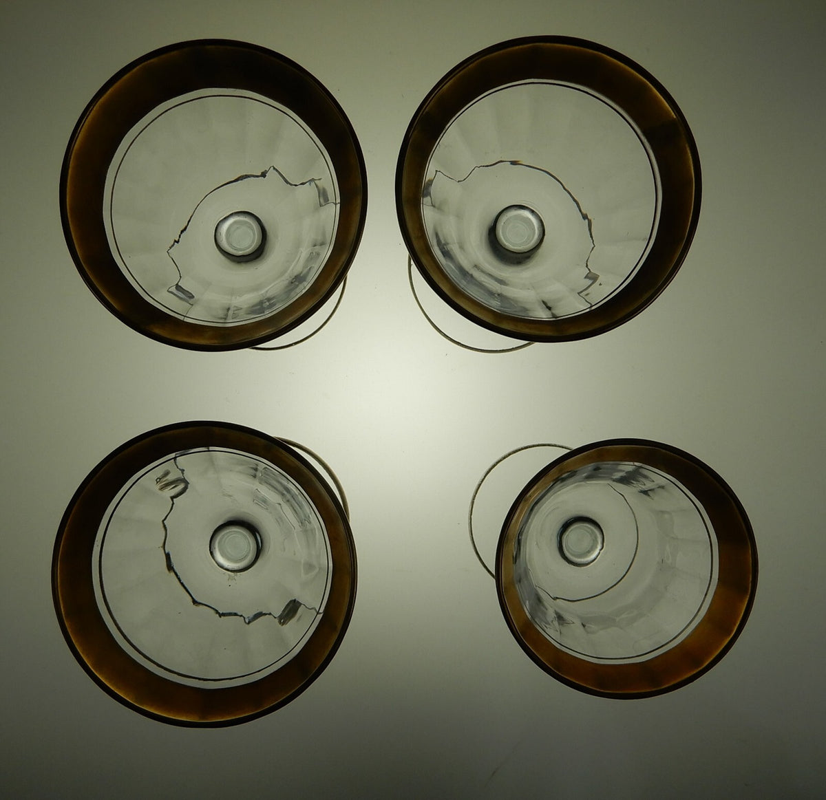 4 Vintage Tiffin Optic Valencia Gold Encrusted Vintage Liquor Glasses