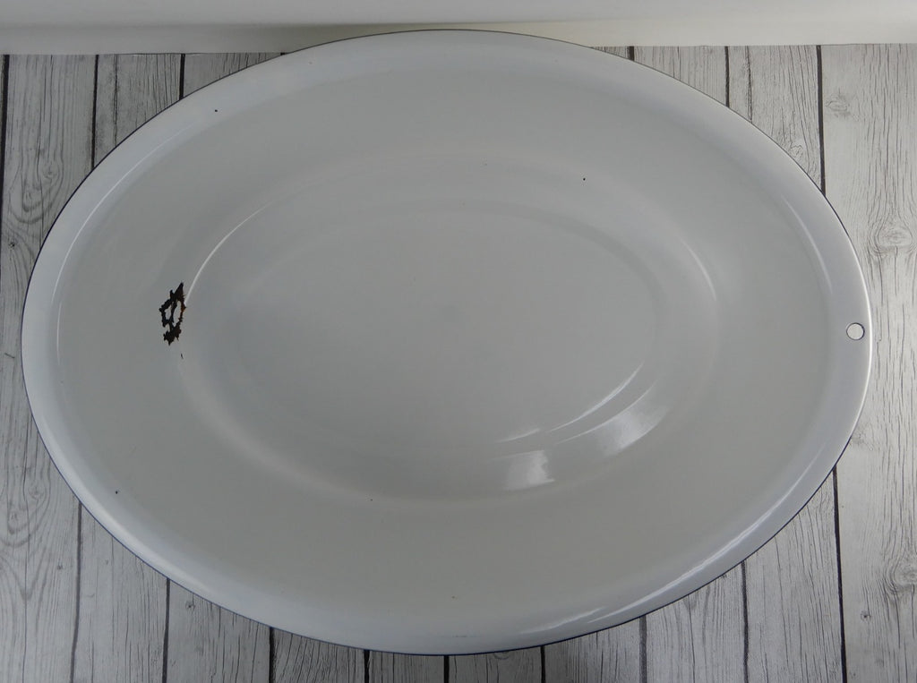 Vintage White Enamelware Oval Basin Wash Tub Bath Planter,Baby Wash 25-1/2" Long