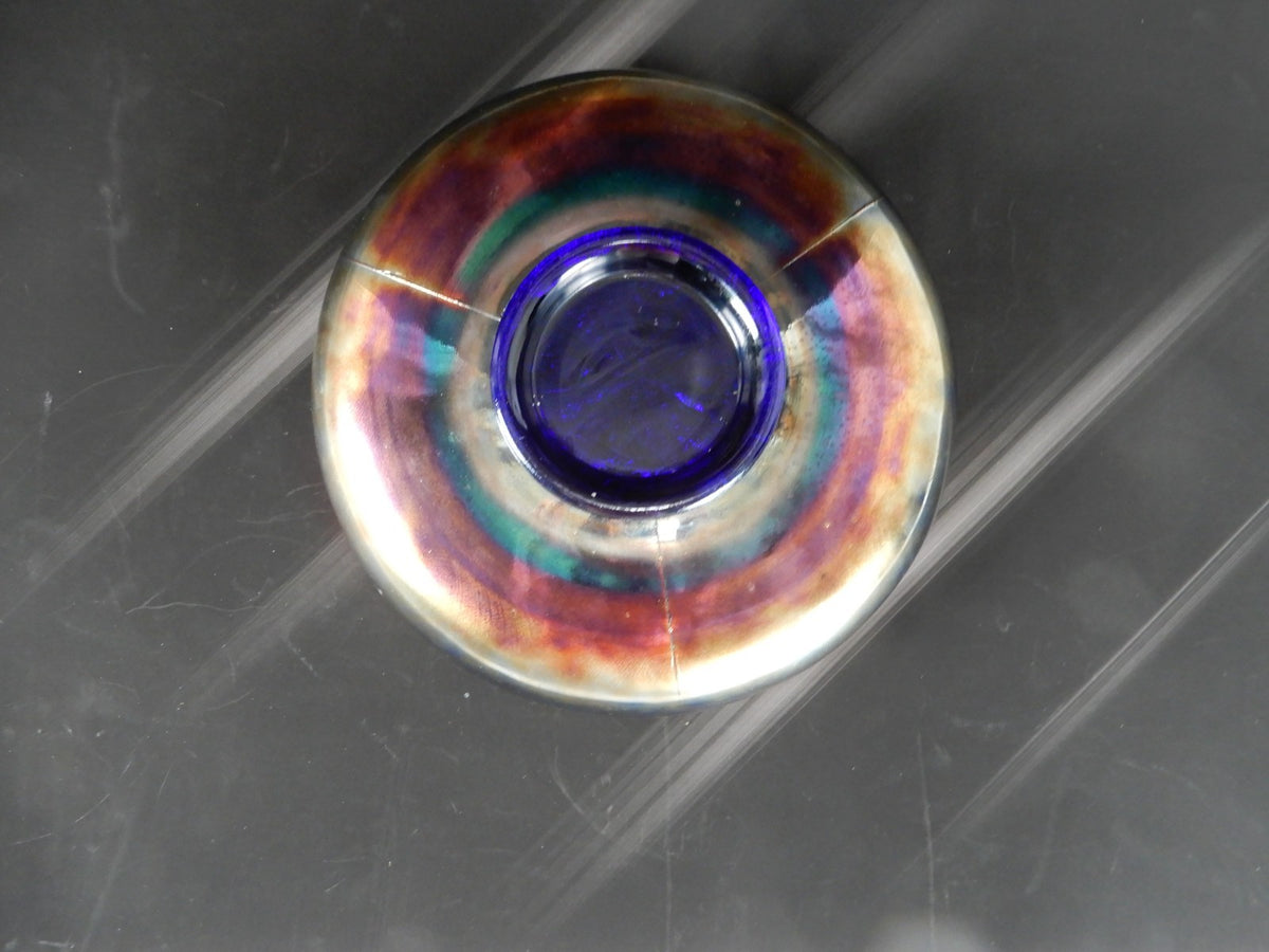 Fenton Amethyst Blue Carnival Glass Bowl Iridescent Dragon Lotus Pattern