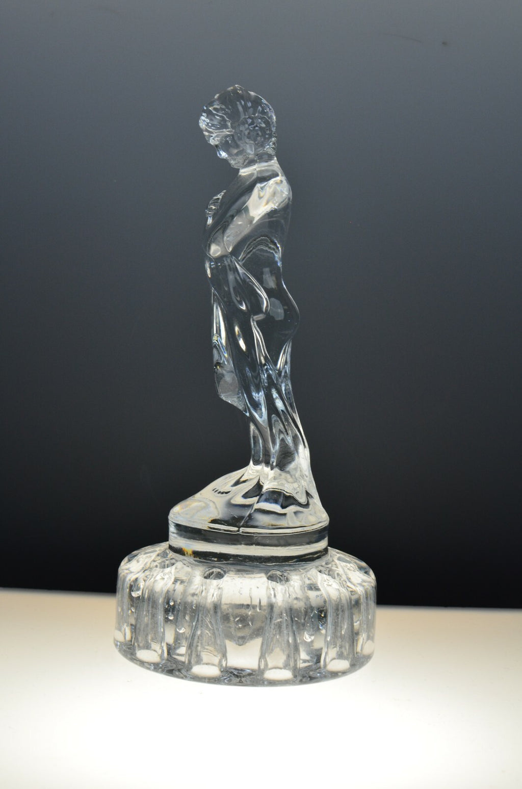 Vintage Cambridge Clear Depression Glass Draped Lady Nude Flower Frog Figurine