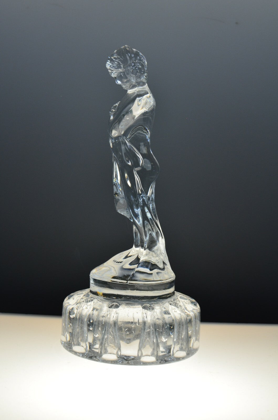 Vintage Cambridge Clear Depression Glass Draped Lady Nude Flower Frog Figurine