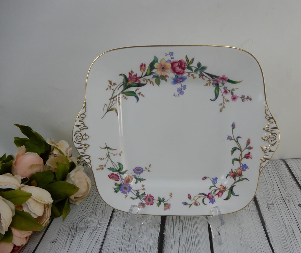 Vintage Wedgwood " Devon Sprays " 10-3/4" Square Handled Cake Plate