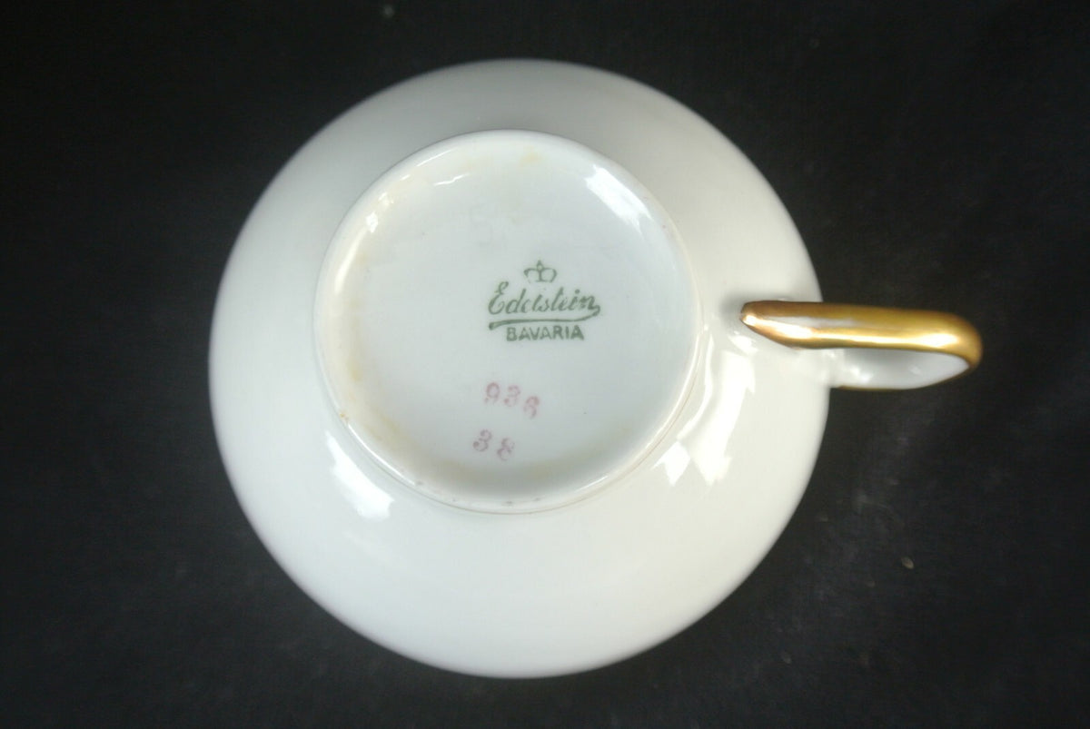 Vtg Edelstein Bavaria Teacup And Saucer Gold And Black Trim Set Of 3
