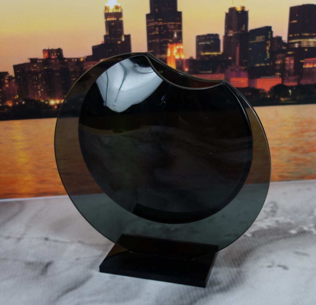Vintage Round Charcoal Glass Flower Vase