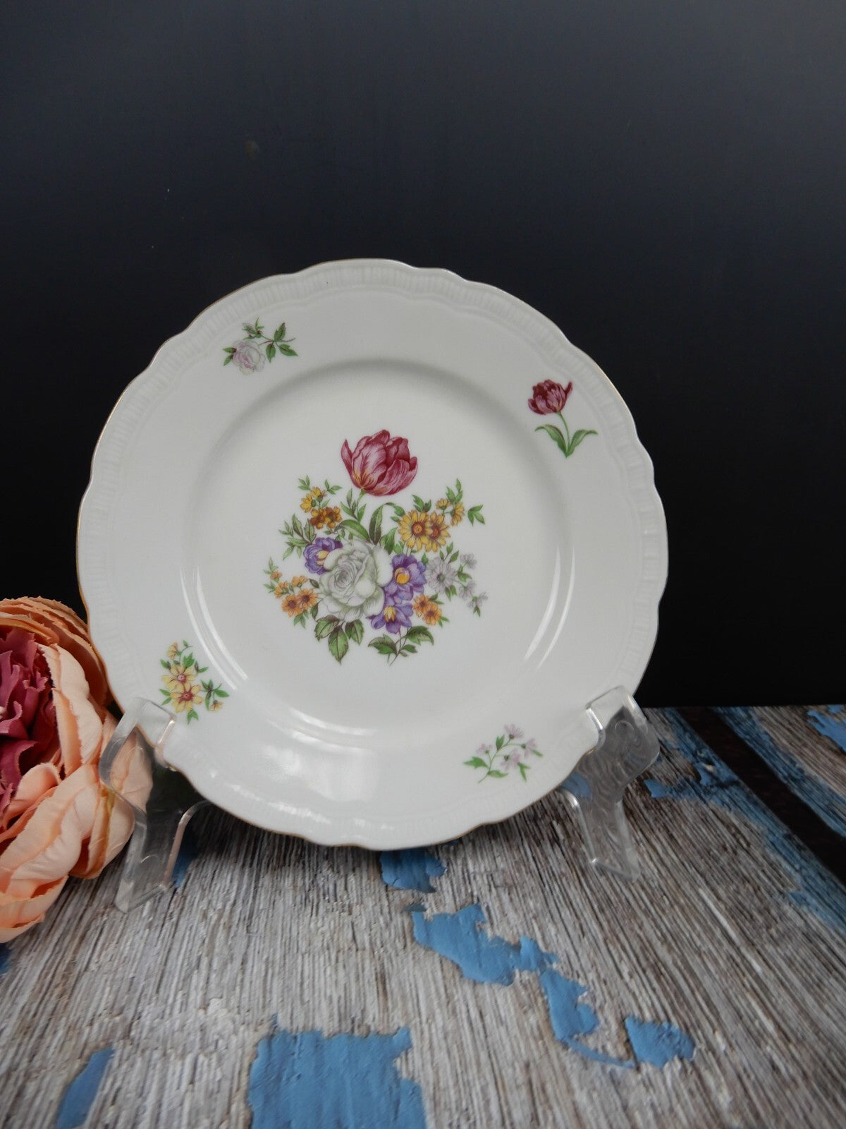 Vintage " Bouquet" Europa Fine Porcelain Trio Made In Czechoslovakia